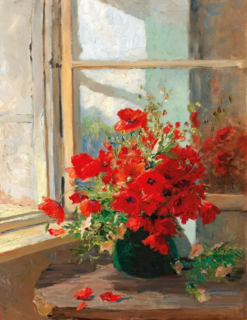 A bouquet of poppies by the window Giclee Art painting printed on canvas L3499