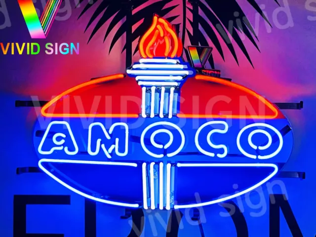 Amoco Oil Gas Gasoline Fuel 24"x20" Lamp Neon Light Sign With HD Vivid Printing