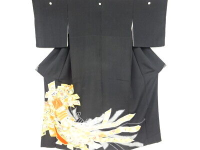 73576# Japanese Kimono / Antique Tomesode / Embroidery / Flower & Bird