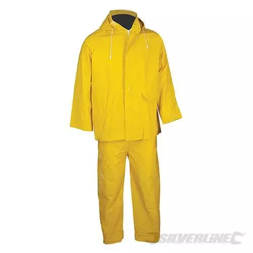 Rain Suit 2pce Hood with Neck Cord Zipped Twin Jacket Pockets and arm vent holes