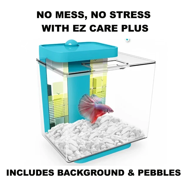 Marina Betta Tank Kit 1.35 Gal Aquarium Kit Self-Cleaning System Blue & White