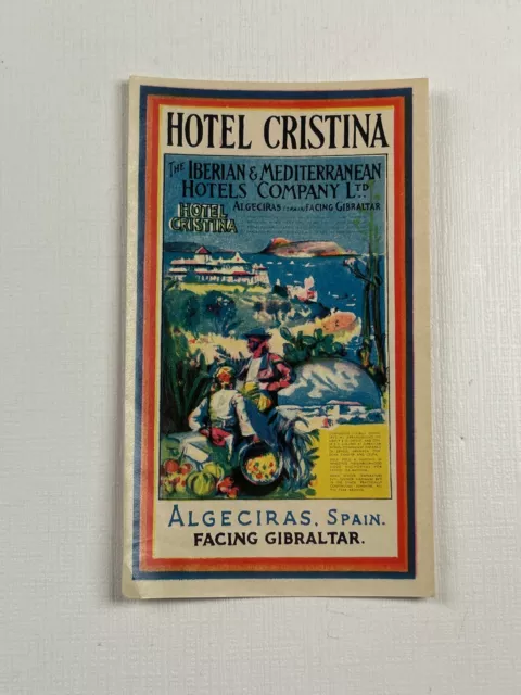 Vintage Travel Label Hotel Cristina Algeciras Spain Facing Gibraltar