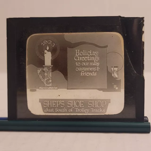 Vintage Magic Lantern Glass Movie Slide Sheps Shoe Shop Store Advertising 1920's