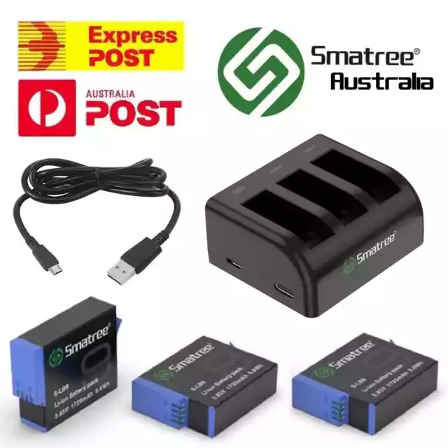 10 8 9 7 6 5 4 3 3+ Battery Kit Dual/Triple Charger Smatree for GoPro Black Set