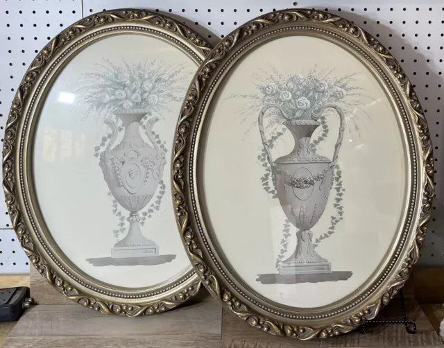 Bombay Company  Set of 2 Oval Gold Framed Floral Vase Prints S Bender 22.5” H