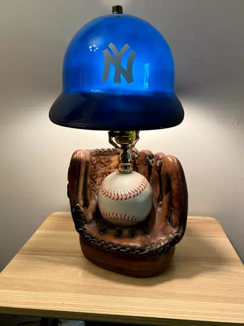 Baseball & Glove Polyresin Accent Table Lamp 16in H Brown - Yankee Hat Shade