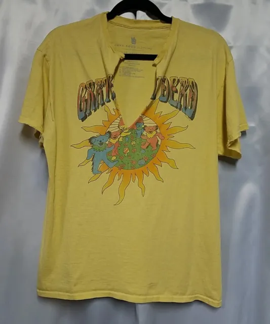 Junk Food Grateful Dead Bears Graphic Tee Shirt Yellow Distressed/Cut Women’s M