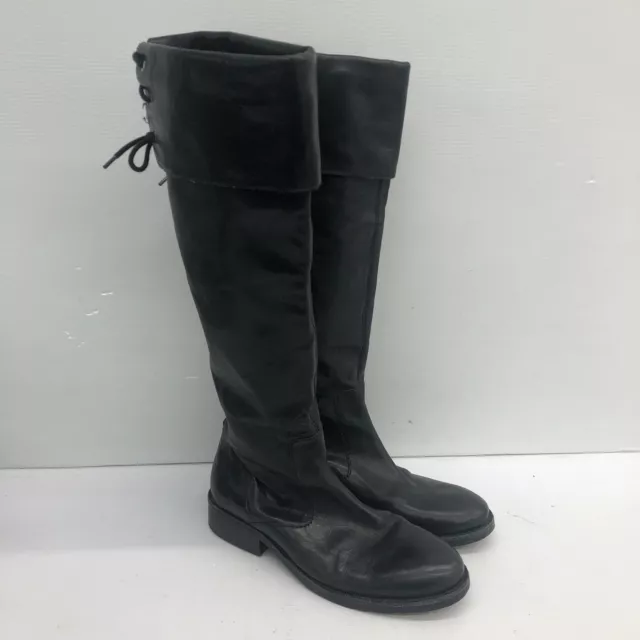 Vince Camuto Black Leather Lace Up Side Zip Moto Riding Boots Womens Size 7