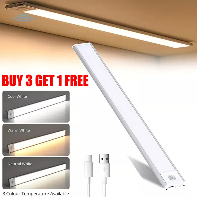 STRIP LIGHT LED PIR Motion Sensor USB Rechargeable Magnetic Cabinet ...