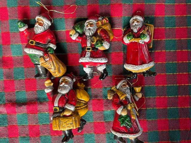 Lotto di lavoro Babbo Natale vintage plastica dura albero di Natale ornamenti decorazioni