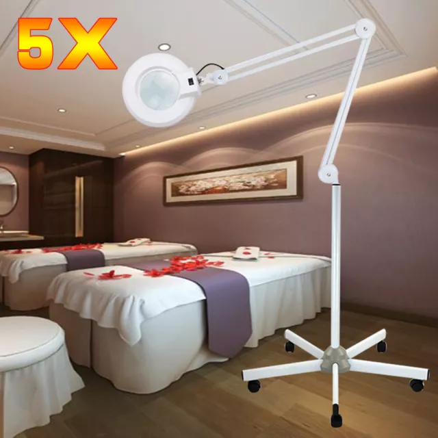 Lámpara lupa de salón de belleza con trípode 5 dioptrías 22W blanca cosmética lámpara lupa