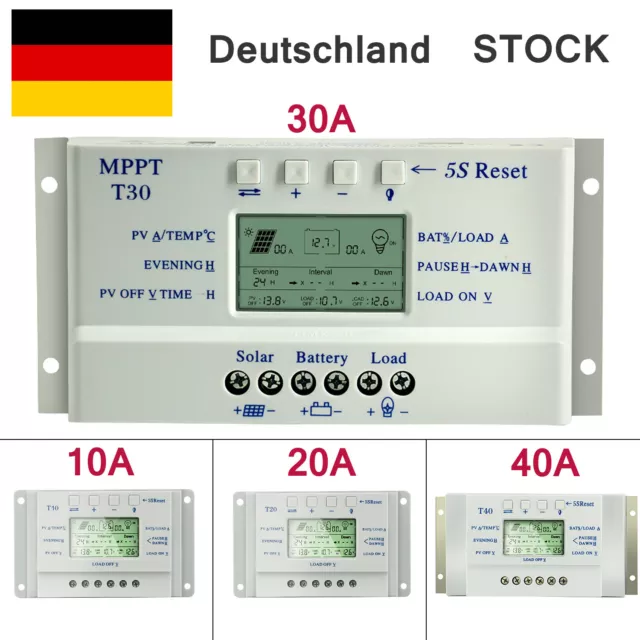 Regulador de carga solar MPPT 12V/24V 20A 30A 40A MPPT cargador regulador pantalla LCD USB