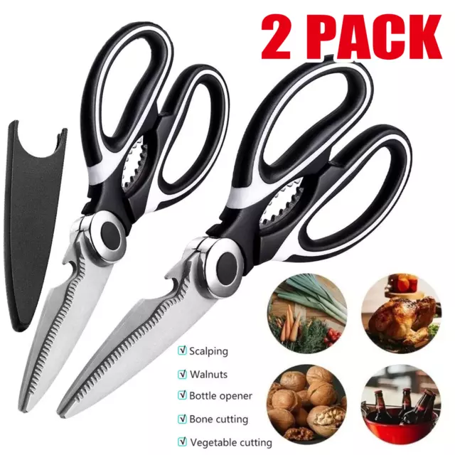 2 Stainless Steel Kitchen Shears Heavy Duty Scissors for Meat Fish Chicken Bones