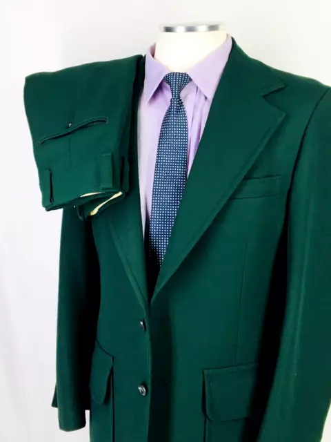 38R JC Penney USA Mens 1970s Vintage 2 Button Suit Hunter Green Pants 34