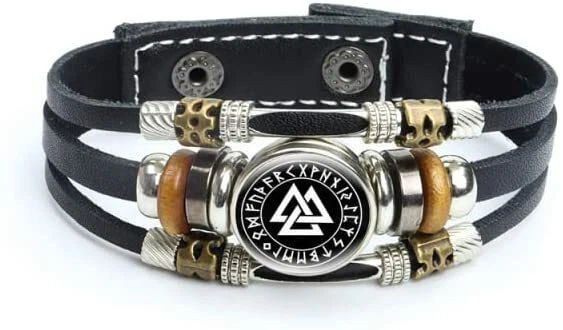Vegvisir Nordic Viking Compass PU Leather Bracelet, Glass Dome Top Wristband