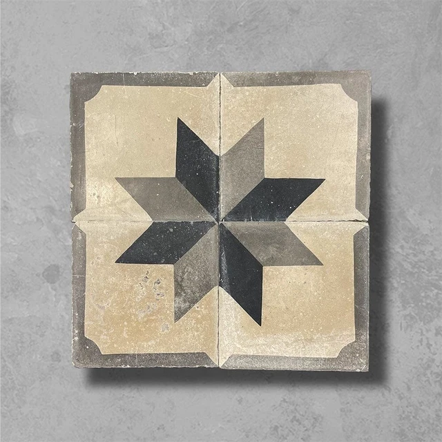 Geometric antique encaustic tiles in black white and grey 6sqm