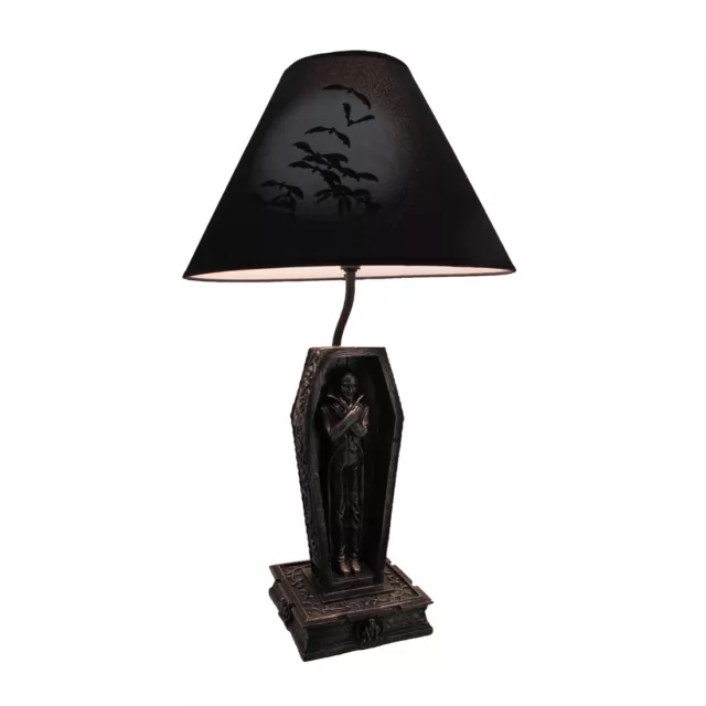 Zeckos Dark Dawning Vampire in the Coffin Black Table Lamp and Fabric Shade