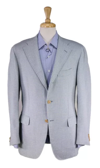 Caruso Aqua Blue Checkered Carlo Barbera Wool-Silk-Linen 2B Sportcoat Blazer 40R