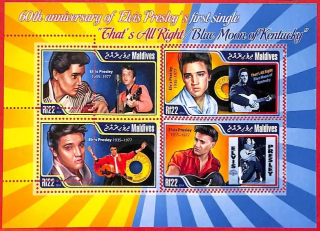 A4172 - MALDIVES - ERROR MISPERF, Miniature sheet: 2014, Elvis Presley, Music