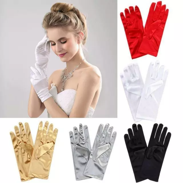 Ladies Short Wrist Gloves Smooth Satin For Party Dress Prom Evening Wedding R6P9