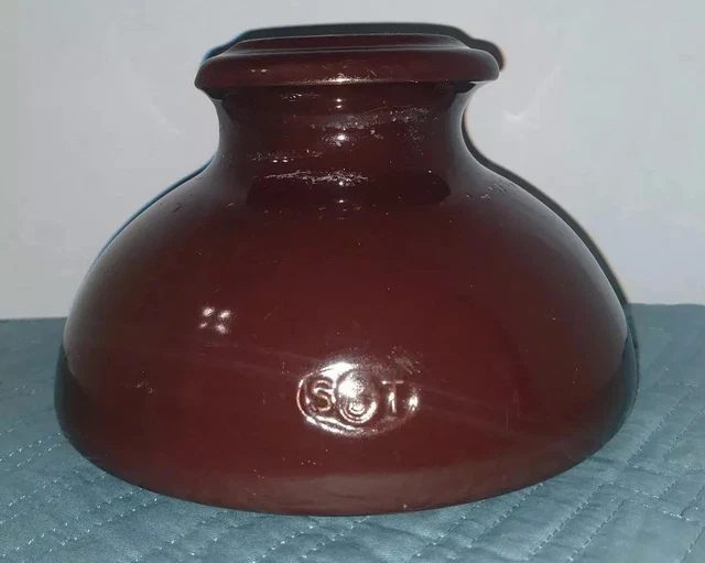 Vintage SBT Brown Glazed Porcelain Ceramic Threaded Power Line Large Insulator