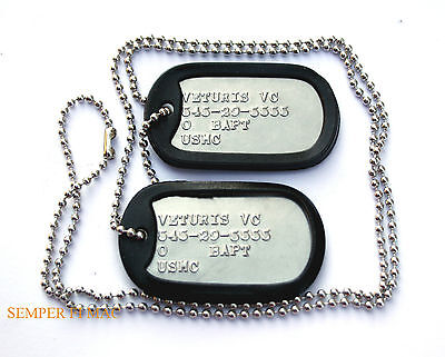 2 Custom Dog Tags Machine Set Made In Us Marines Veteran Necklace Pin Up Gift
