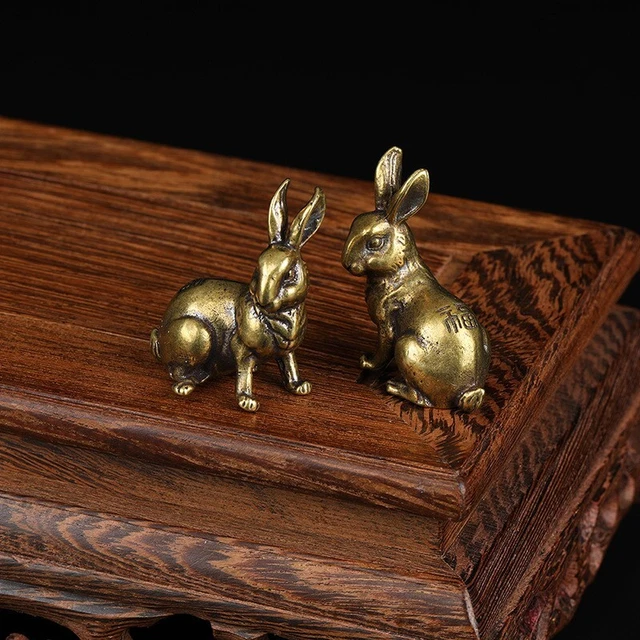 Soild Brass Rabbit Statue Tea Pet Ornament Miniature Figurine Animal Decoratio