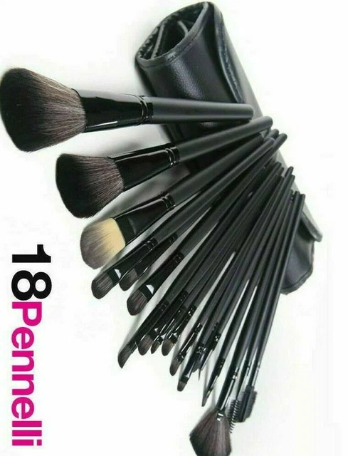 Set 18 Pennelli Per Trucco Cosmetica MAKE UP Ombretto Fard Con Custodia Borsa Nu