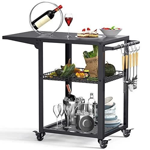 Outdoor Dining Table Three-Shelf Trolley Movable BBQ Cart Stainles Commercial
