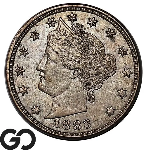 1883 Liberty Nickel, V Nickel, No Cents, Choice AU++ ** Free Shipping!