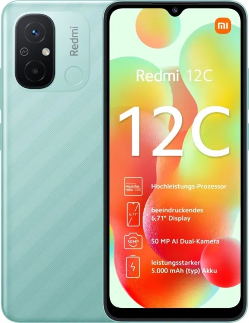 Cellulare Smartphone Xiaomi Redmi 12C Dual Sim 3GB + 64GB Mint Green 50MPX
