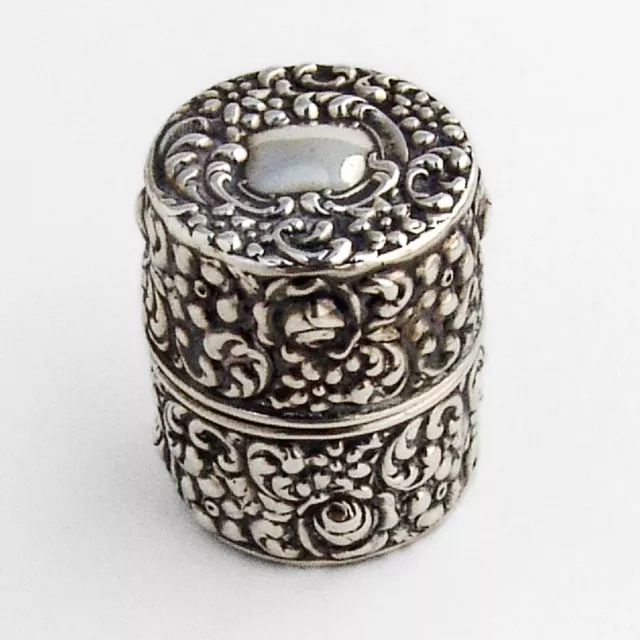 Rose Scroll Thimble Holder Box Unger Brothers Sterling Silver