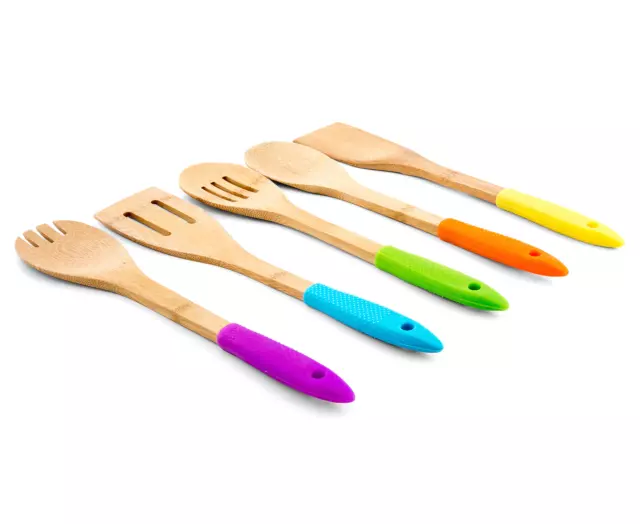 Bamboo Kitchen 5-Piece Utensil Set - Multi Color Spoon Turner Fork Spatula 3