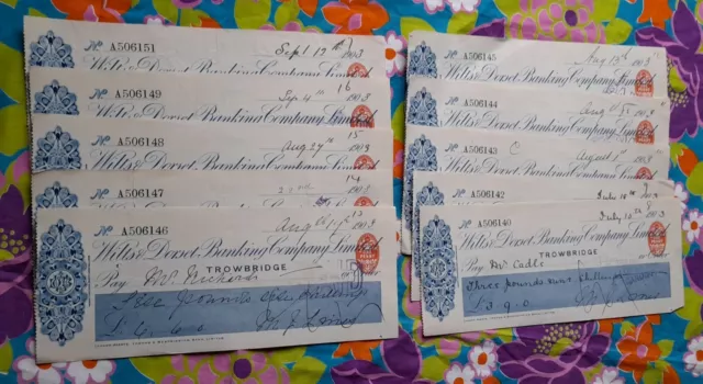 Lot Of 10 Vintage Cheques - Wilts & Dorset Banking Co Ltd - 1903