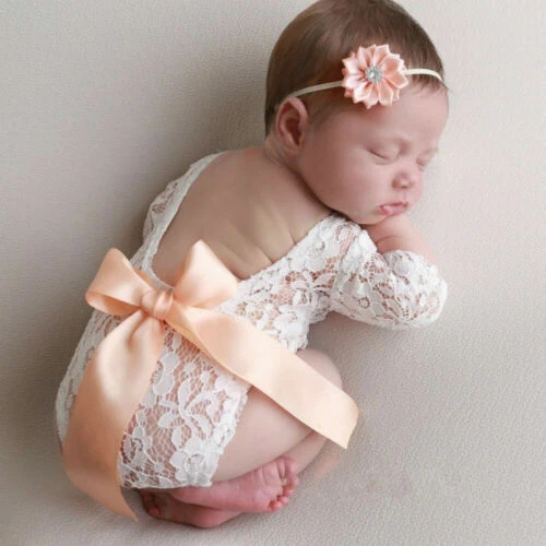Bodysuit Baby Outfit Clothes Girl Floral Photo Prop Lace Backless Romper