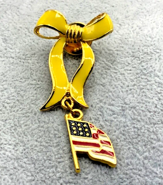 Desert Storm Pin Brooch Tie A Yellow Ribbon American Flag Never Again Vintage