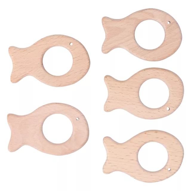 5Pcs Baby Teething Toys Pain Relief Wooden Teether Art Craft DIY Jewelry SD