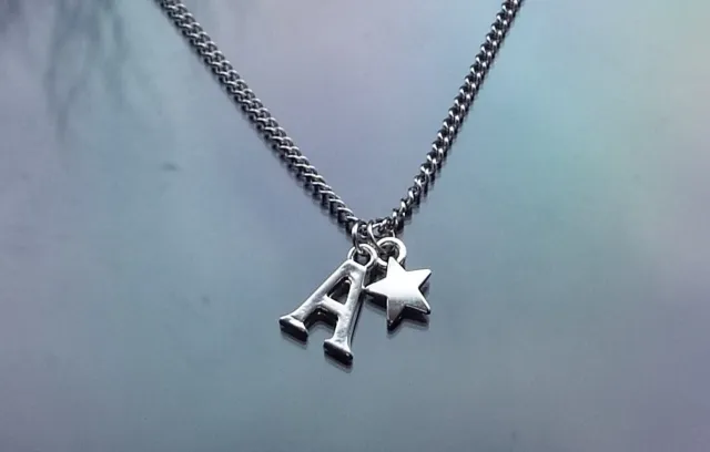 Initial Star Pendant Necklace Personalised with Silver Plated Letter by Hudegate