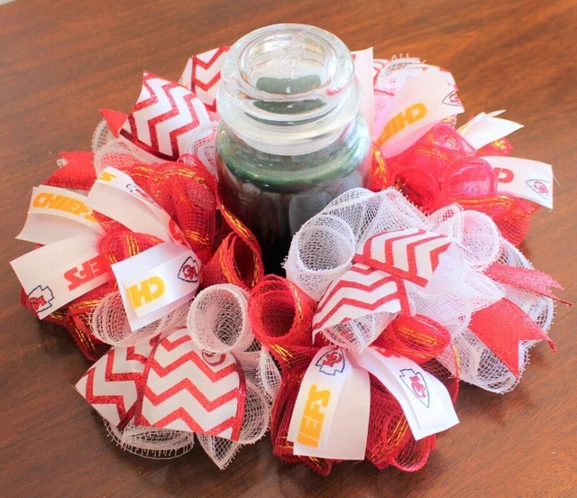 14" Kansas City Chiefs Centerpiece/Candle Ring/Wreath ~ Deco Mesh with Ribbons