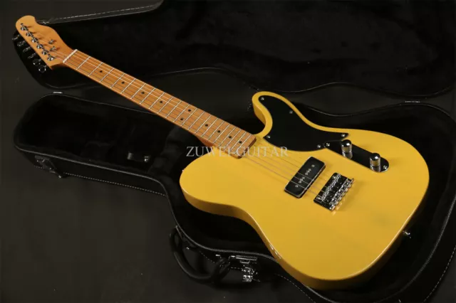 Transparent Yellow Gloss Paint TL Electric Guitar P90 Pickup Black Pickguard