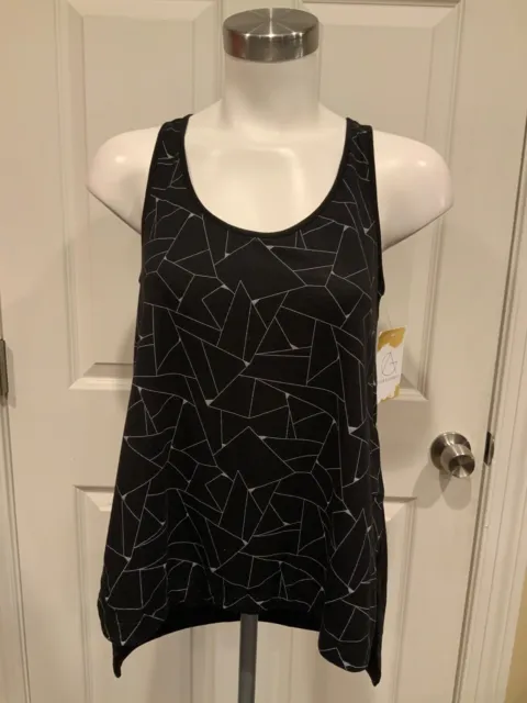 Derek Lam 10C Athleta Black & Silver Geometric Patterned Tank Top, Size XS