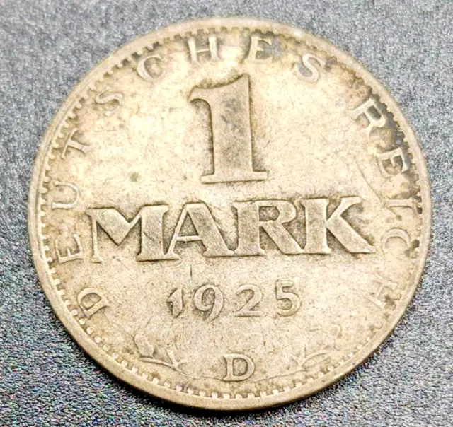 1925 D Germany Weimar Republic 1 Mark Silver Coin - KM# 42 -Fine - # 26627
