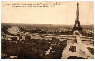 Panorama Of Paris,France With Eiffel Tower.vtg Early Postcard*A13
