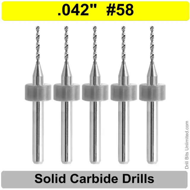 .042" #58 Carbide Drill Bits - FIVE Pieces 1/8" Shaft cnc pcb model hobby  R/S