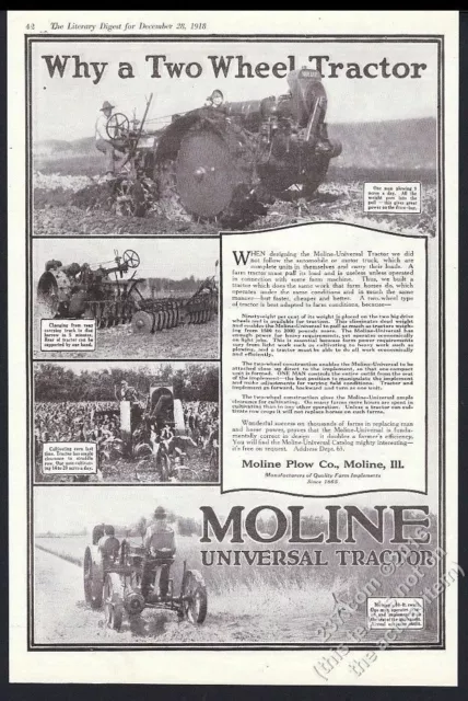 1918 Moline tractor farm farmer plowing 4 photo vintage print ad