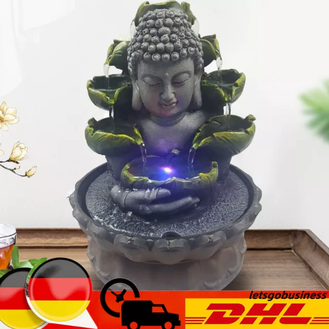 Buddha Zimmerbrunnen mit RGB LED Tischbrunnen Tischlampe Tischdeko Wasserbrunnen