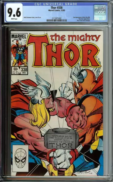 Thor #338 Cgc 9.6 White Pages // 2Nd App Beta Ray Bill Marvel
