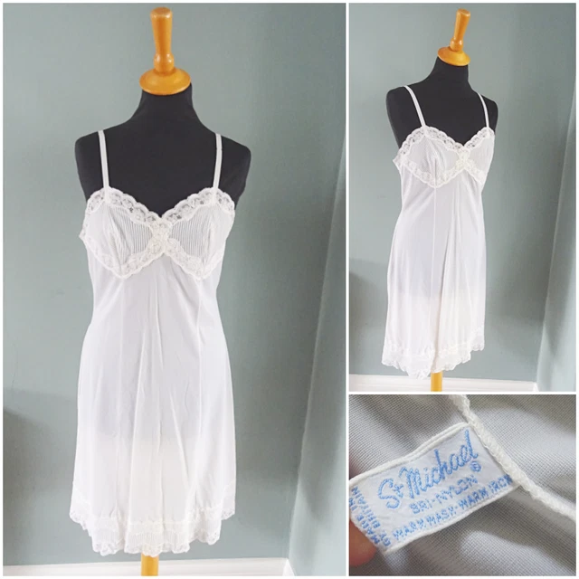 VINTAGE FULL SLIP Petticoat 1960s St Michael Peach Integral Bra Nylon