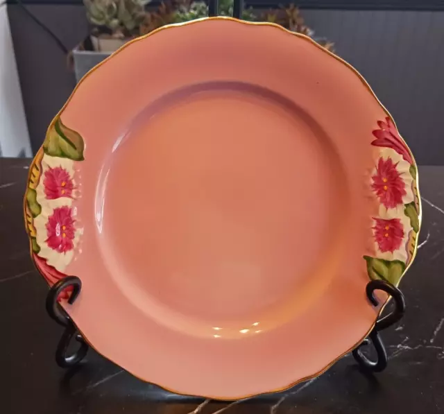 Royal Winton Pink Petunia 9" Luncheon Plate Embossed Gold Grimwades 1995 Mint 3