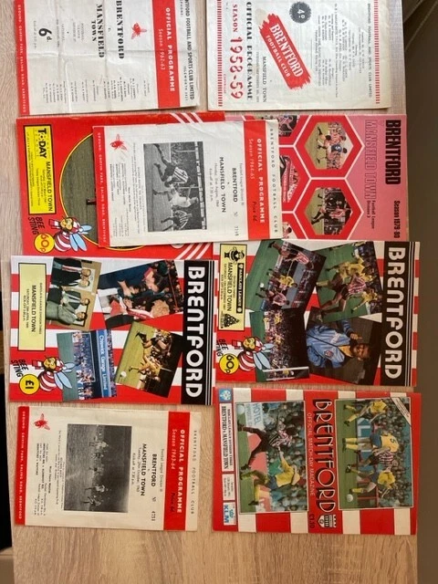 BRENTFORD FC V Mansfield Town FC Various Seasons 9 x Programme
